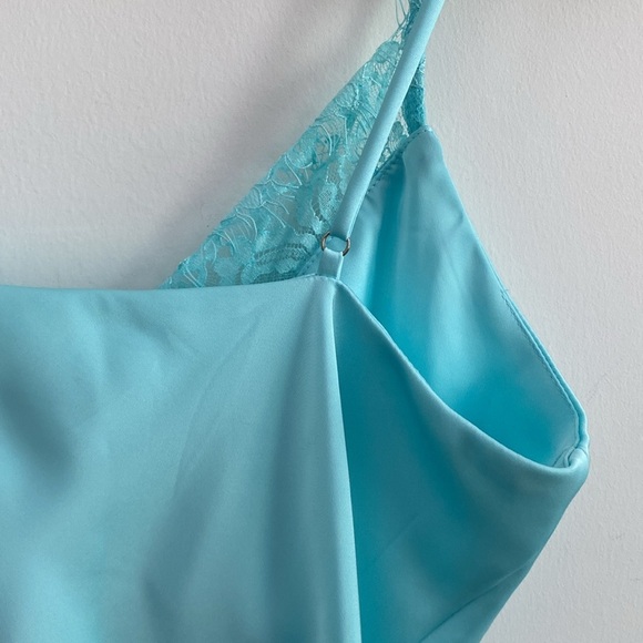 Light Blue Satin Camisole with Lace Trim - Picture 5 of 6